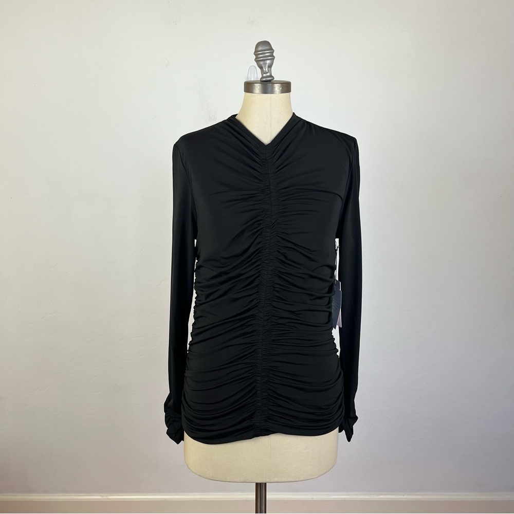 Rachel Parcell Black Ruched Long Sleeve Top